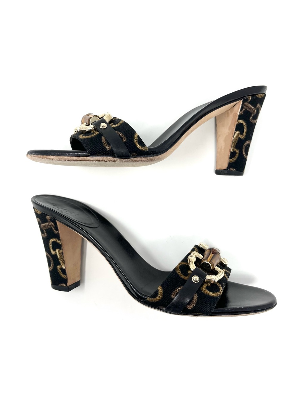Vintage Vtg Gucci By Tom Ford 90s Black Bamboo Horsebit Sandals Slides Heels 6.5 - Picture 4 of 11